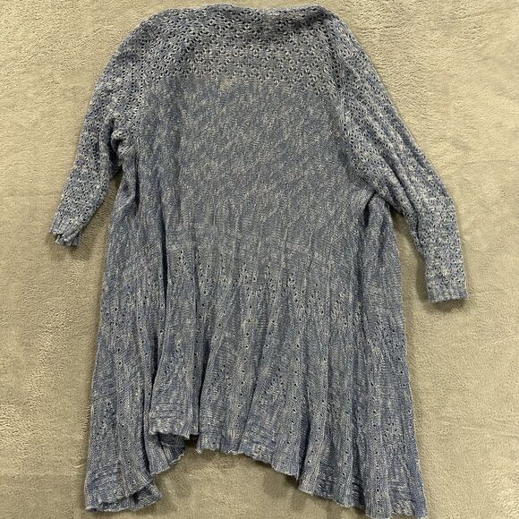 Two One Two New York Open Front Cardigan Long Sleeve Women Large Bluen Knit - Picture 3 of 7